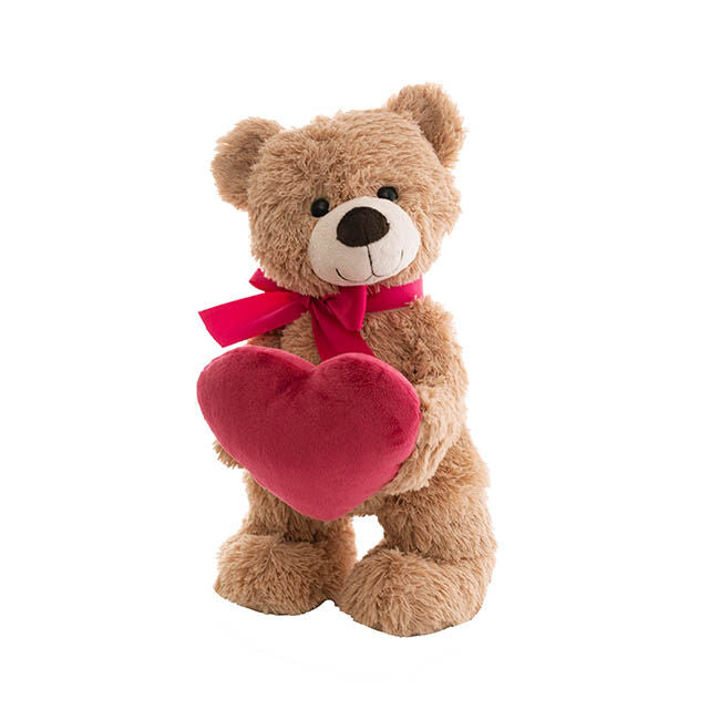 Standing Teddy Bear Eric w Heart Plush Toy Brown (37cm)