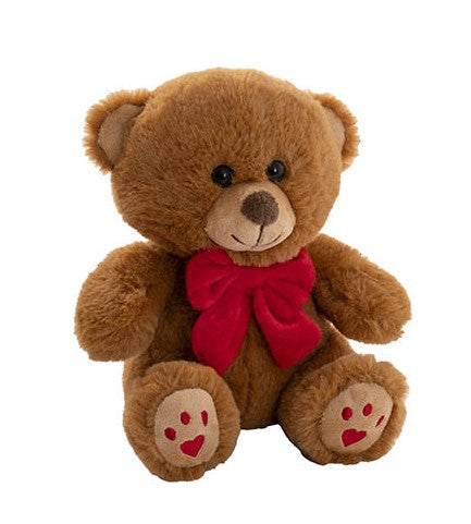Teddy Bear Aiden w Red Bow Plush Soft Toy Brown (20cm)