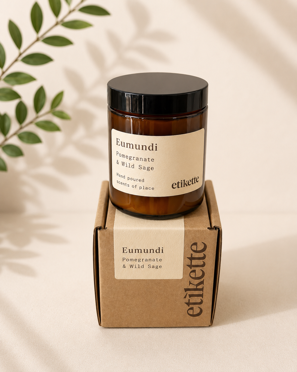 100% Soy Wax Candle by Etikette Candles | "Eumundi" - Pomegranate & Wild Sage