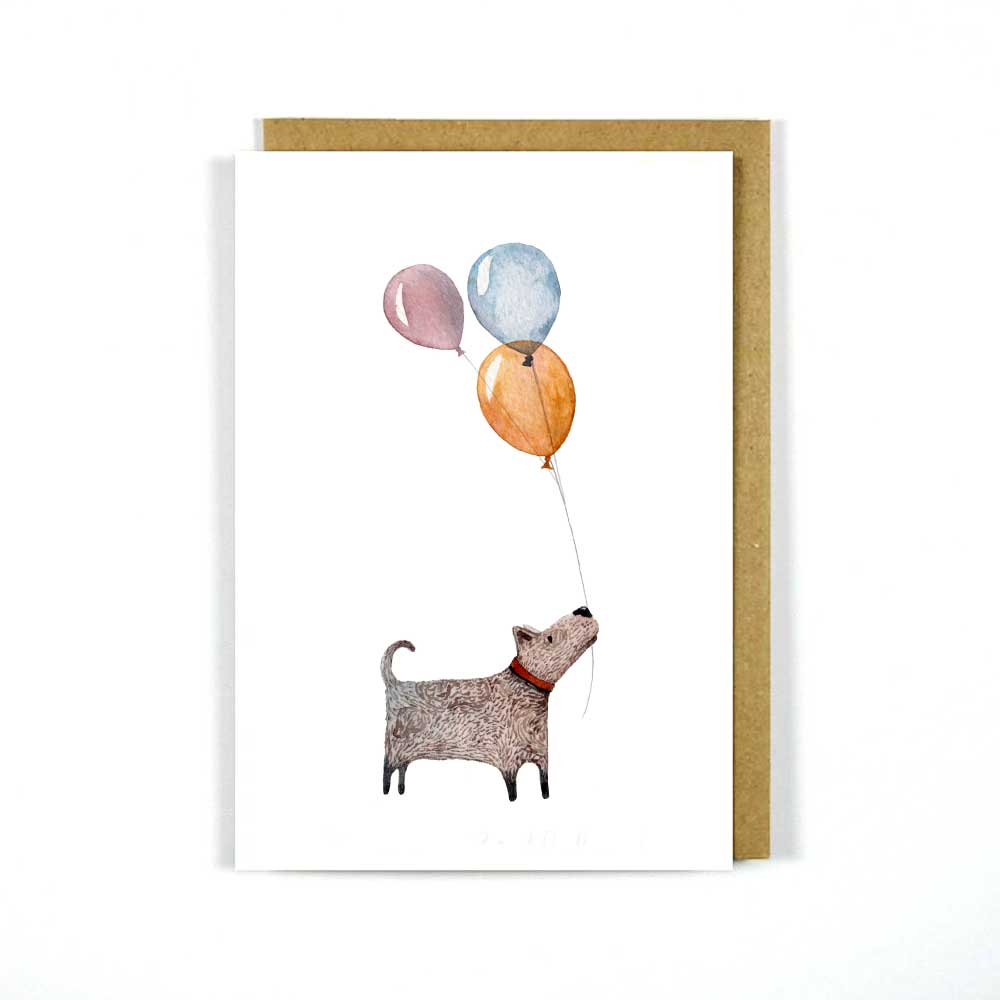 Card | Scotty Dog holding Balloons